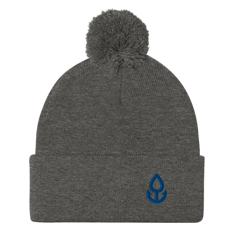 Blue Icon Pom-Pom Beanie