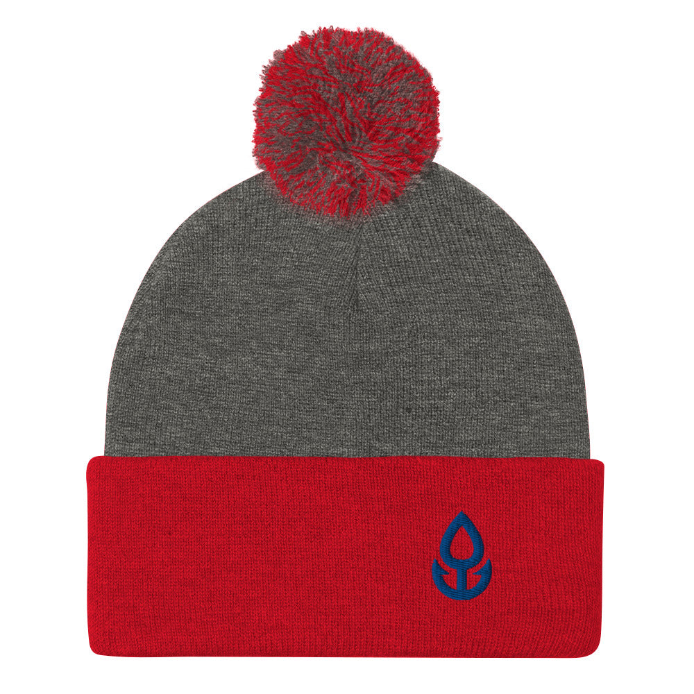 Blue Icon Pom-Pom Beanie