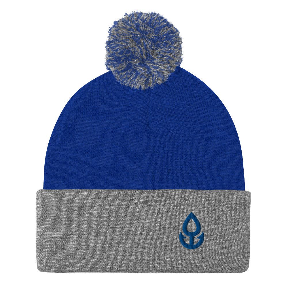 Blue Icon Pom-Pom Beanie