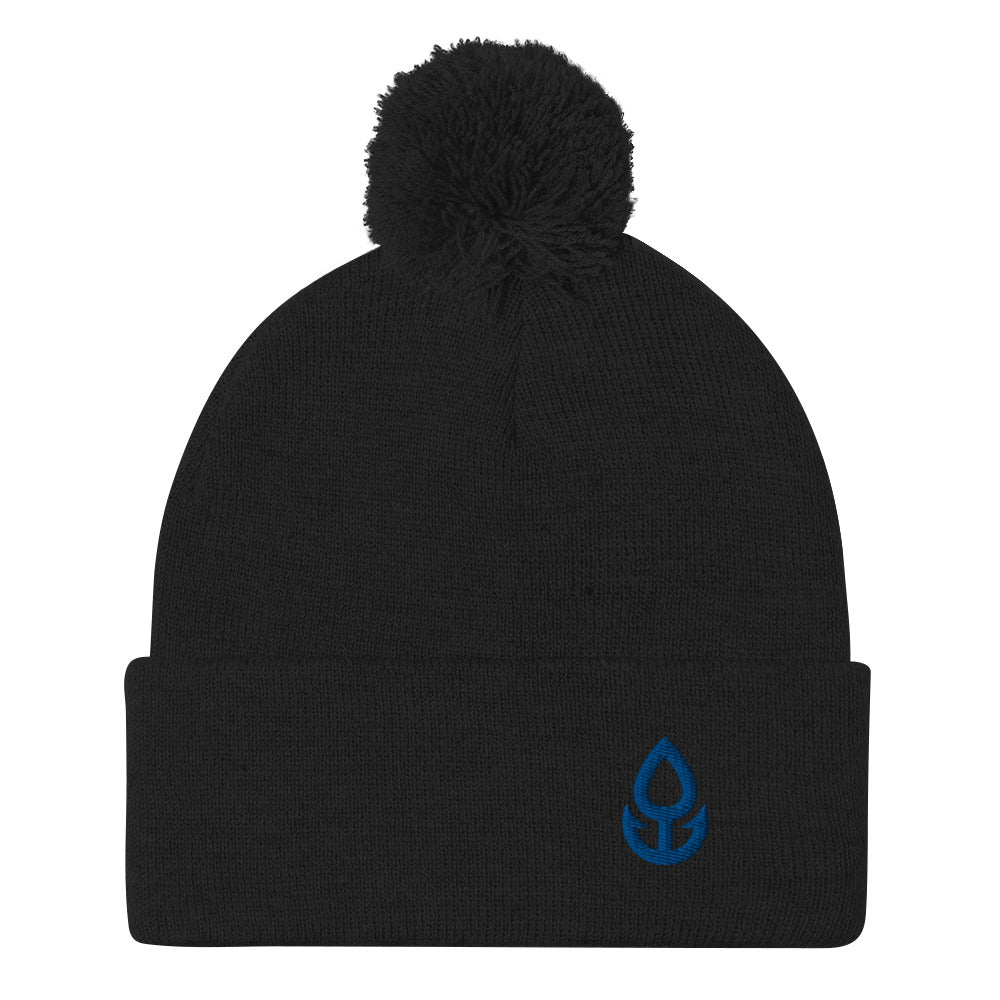 Blue Icon Pom-Pom Beanie