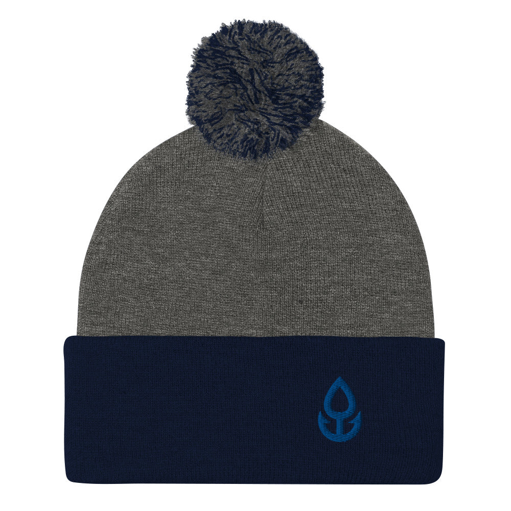 Blue Icon Pom-Pom Beanie