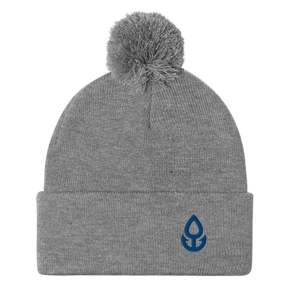 Blue Icon Pom-Pom Beanie