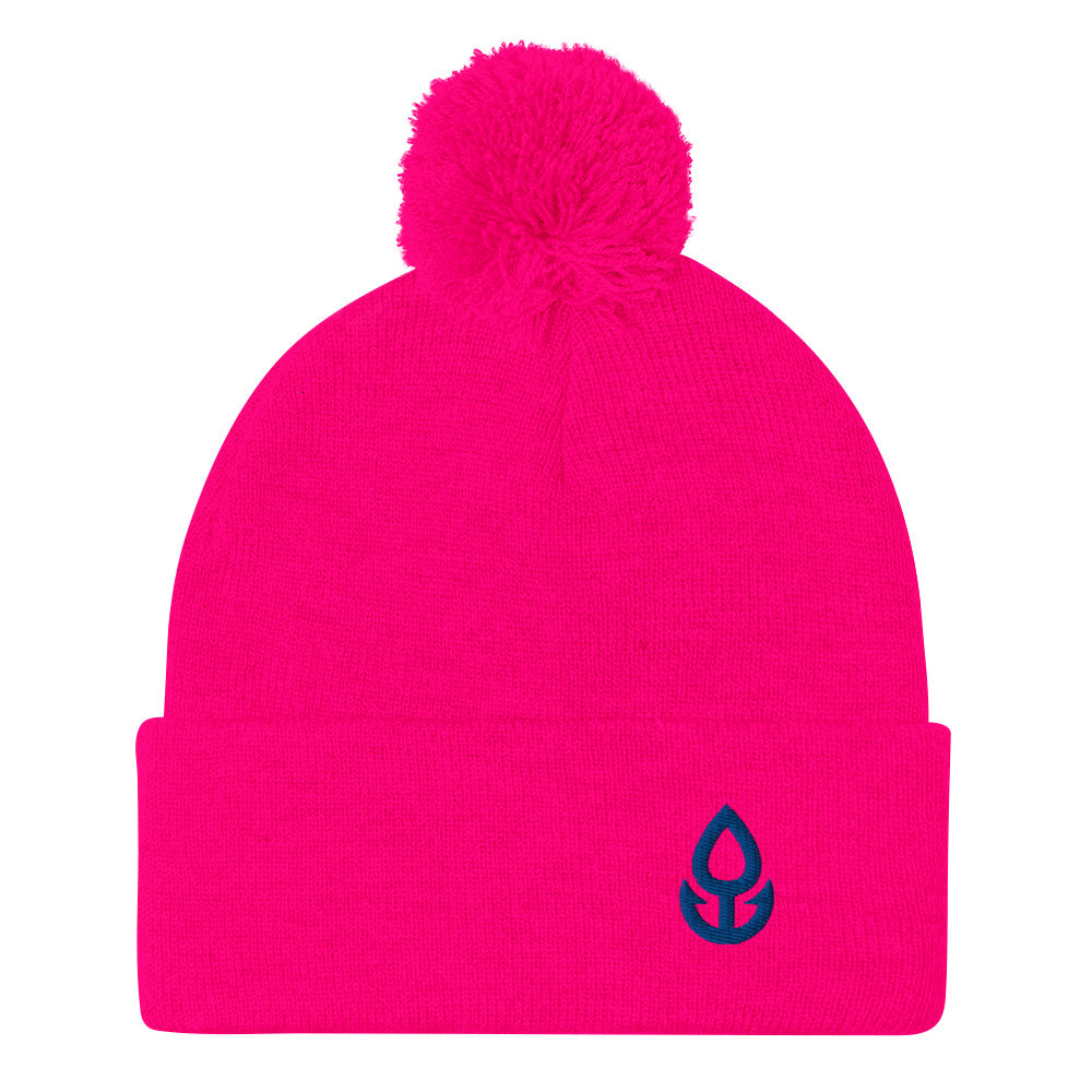 Blue Icon Pom-Pom Beanie