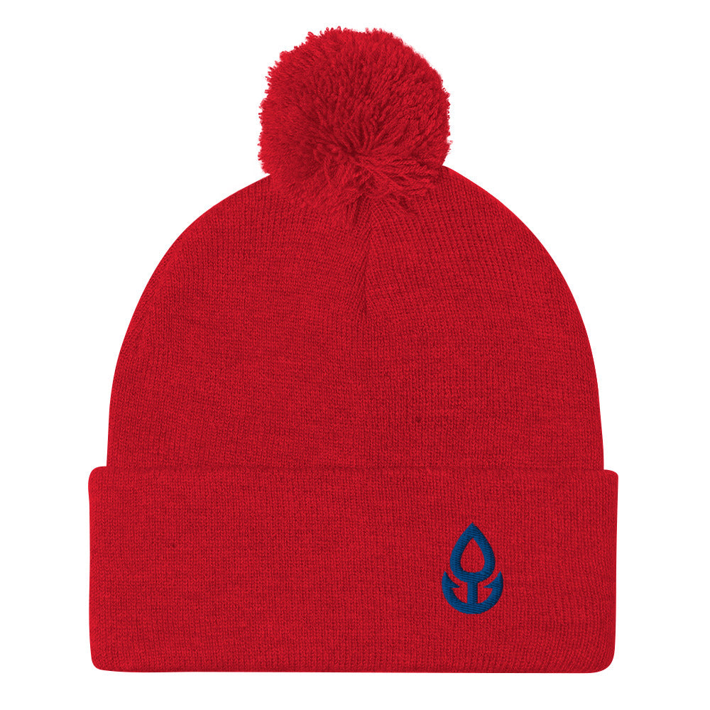 Blue Icon Pom-Pom Beanie